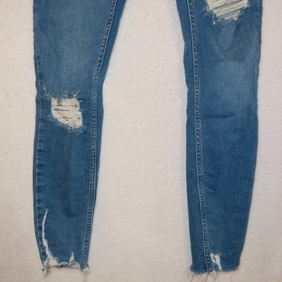 Free People Women's Size 24 Medium Wash Midi Rise Distressed Skinny Jeans - Picture 5 of 8